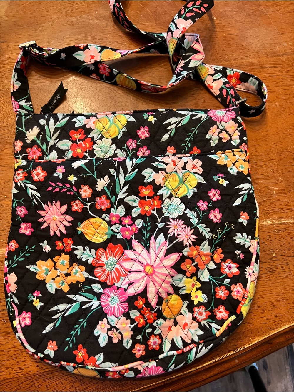 Vera Bradley Black Quilted Floral Crossbody with Multicolor Blooms